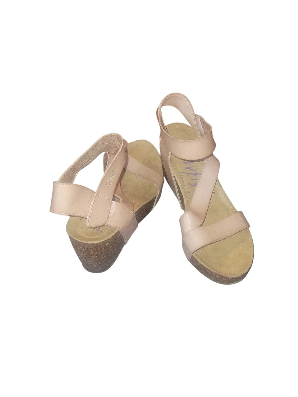 Blowfish Malibu Hapuku Nude Colored Crisscross Cor Leather Wedge Cork Sandals
